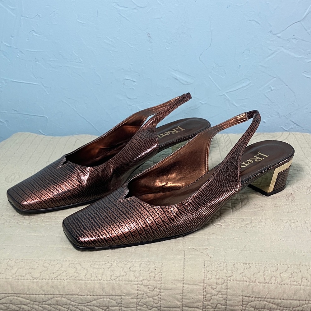 J.Renee “Bev” Metallic Bronze Textured Slingback Mules Women’s Size 10M
